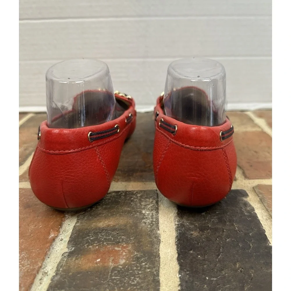 Talbots Red Leather Driving Moccasin Ribbon Chain Detail Loafer Shoes Women 9.5